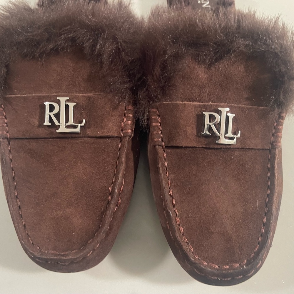 Ralph Lauren Brown Suede Loafers with Fur Trim